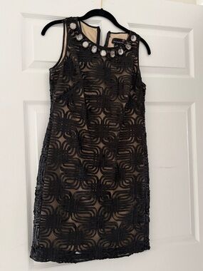 Beaded Neck Black Overlay Mini Dress